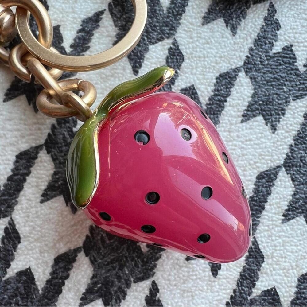 🆕 NWT Strawberry Bag Charm Pink Brass Clip Keychain Hardware Fruit Handbag NEW